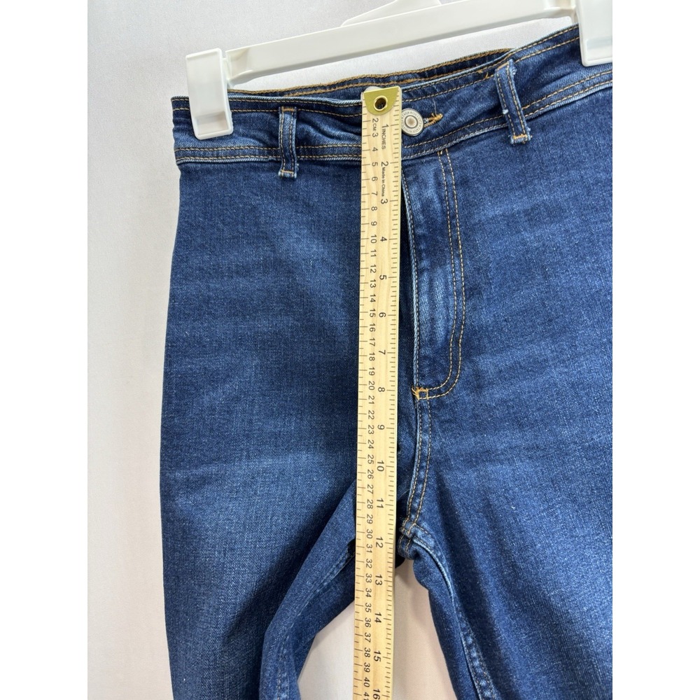 ZARA Women's High Rise Wide Leg Jeans Size 2 Dark Blue Raw Hem Denim - Picture 4 of 14
